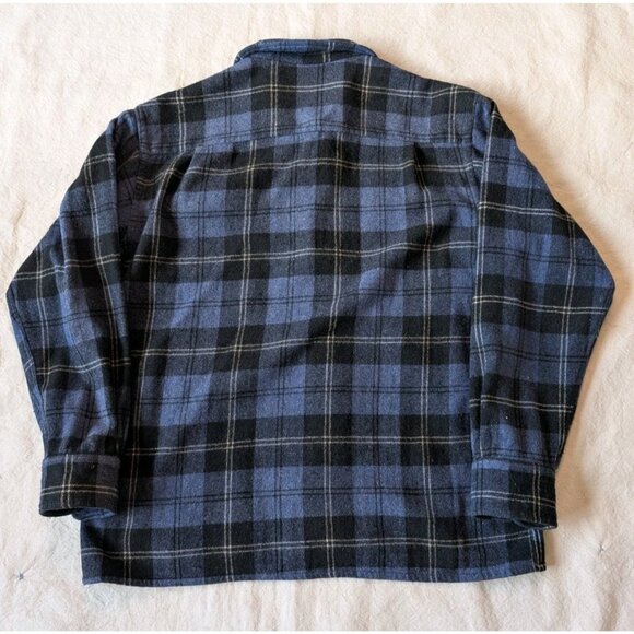 Vintage 60s 70s Wool Loop Collar Shadow Plaid Button Up Rockabilly Boxy Medium - Picture 4 of 6